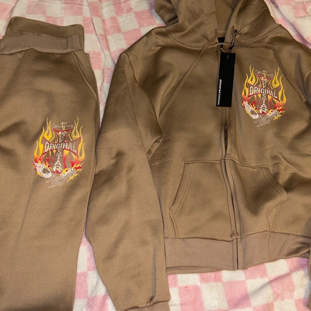 Rockstar Original USA Tan Hoodie and Sweatpants Set